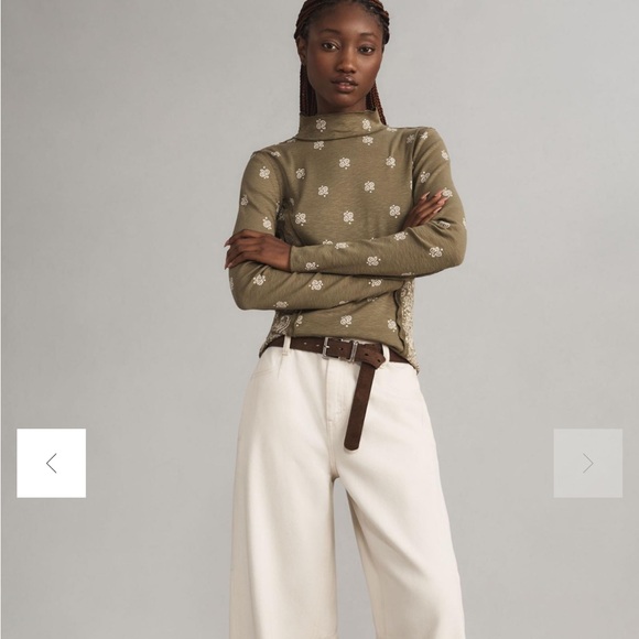 Anthropologie Pilcro Turtleneck Cotton-Slub Top Green Motif Bandana Print Medium - Picture 12 of 12